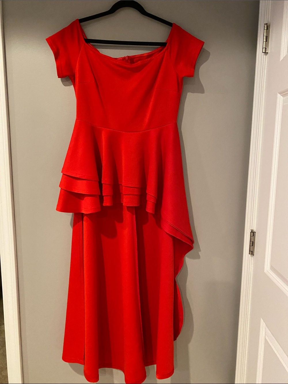 Red Asymmetrical Peplum Hi-Low Top